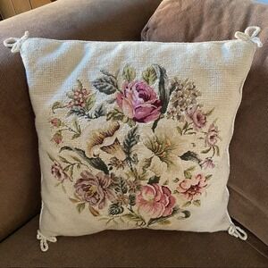 Vintage Victorian Needlepoint Pillow Removable Covers